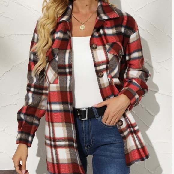 ROMANTIC HUT Jackets & Blazers - Red Plaid Shacket